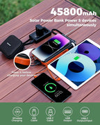 GOODaaa Solar Power Bank, 45800mAh Wireless Portable Charger Built-in Cables,15W Fast Charging Solar Charger, USB C in&Out and USB A Battery Pack for Outdoor with Emergency Radio,Flashlight