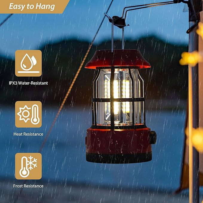 TRIROCKS Set of 8 LED Solar Camping Lantern Dimmable Rechargeable Lantern IPX3 Water-Resistant Portable Emergency Lights Outdoor Camping Lights for Camping Home Power Outage Hurricane Hiking (Red)