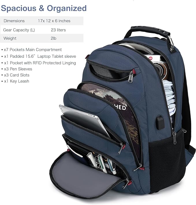 Boavan Laptop Backpack for men, 15.6 inch Laptop Bag with USB Port, Waterproof Travel Work Backpack Purse, Anti-Theft Teacher Nurse Doctor Casual Bookbags Office Business backpack，Classic Navy