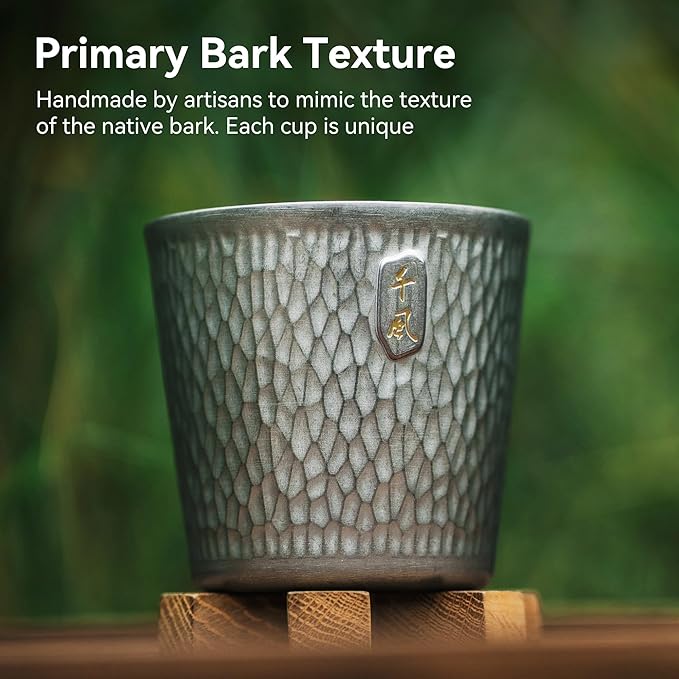 Double Wall Titanium Mug, Thickened 300ml Camping Cup, Anti-scald Camping Coffee Water Mug for Outdoor Hiking Backpacking,10 oz, Bark Grain