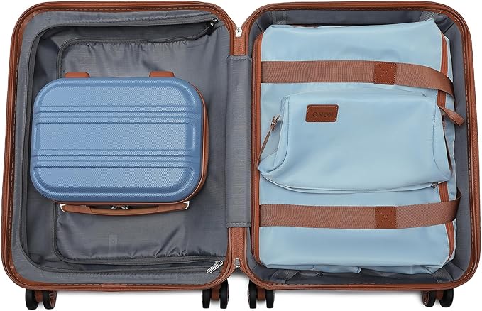 Kono Luggage Set 4 Piece Carry On Hardside Luggage with TSA Lock Spinner Wheels Carry On Suitcase Apricot Blue