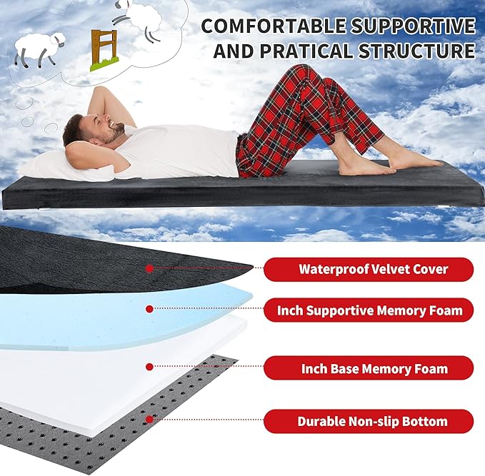 HOMBYS 3 INCH Thick Waterproof Memory Foam Camping Mattress for Outdoor Sleeping, Portable Roll Up Mattress Pad Mat for Travel Truck Bed Tent
