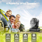 KITWLEMEN Camping Fan with Light - 20000mAh Rechargeable Battery Fan, 60Hrs Max Run Time, 4 Speeds, Timer, Auto Oscillation, 270° Pivot & Hook for Camping, Power Outage, Hurricane
