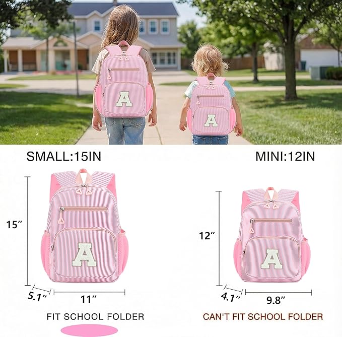Kids Backpack for Girls 5-8, Cute Personalized Elementary Backpack for Kids Birthday Gifts (Pink J)