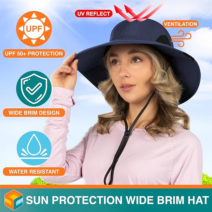 SUN CUBE Wide Brim Sun Hat Men Women, Fishing Hats Sun UV Protection, Mens Hiking Bucket Hat Safari Beach Boonie, UPF 50+