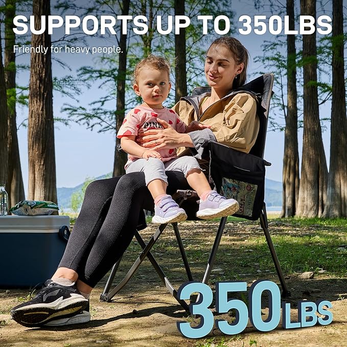 EVER ADVANCED Reclining Camping Chairs for Adult Lightweight, Folding Recliner Chair with Adjustable Back, 4-Level Lounge Chairs, Portable Lawn Chairs for Patio Balcony, Supports 350lbs Black