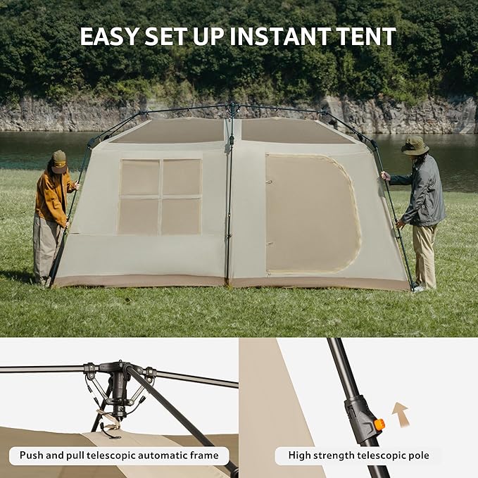 Naturehike Village Instant Tent, 4 Person 8 Person Camping Tent with Full Rainfly, Waterproof Large Cabin Tents for Car Camping