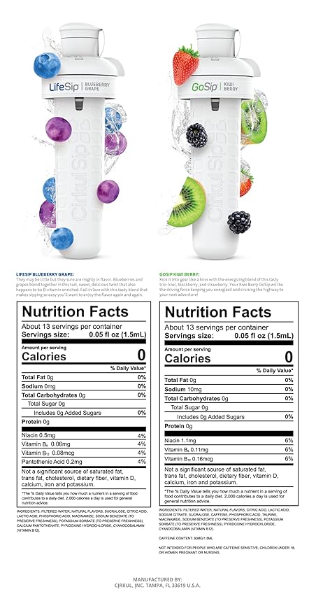 Cirkul 32oz. Matte Black Stainless Steel Water Bottle Starter Kit with Black Lid and 2 Flavor Cartridges (1 LifeSip Blueberry Grape, 1 GoSip Kiwi Berry) No Sugar, Zero Calorie Drink Mix