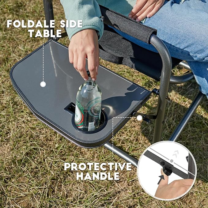 TIMBER RIDGE Aluminum Oversized Camping Chair, Lightweight Portable Directors Chair with Side Table Detachable Side Pocket for Outdoor Camping, Lawn, Picnic, Support 400lbs Black 2 Pack