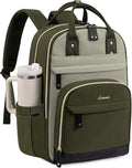 LOVEVOOK Laptop Backpack Women with Giant Cup Holder,15.6 inch Work Travel Backpack Computer Laptop Bag,Cute College Nurse Teacher Backpack Purse,Gift for Women & Men,Olive green-Bean green-Kelp green