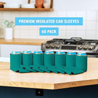 Blank Beer Can Cooler Sleeves (60-Pack) Soft Insulated Beer Can Coolies - HTV Friendly Blank Koolies in Bulk for Beer Cans & Bottles - Coolie Blanks for Vinyl Projects & Wedding Favors (Teal)