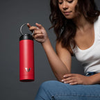 Maxi Stainless Steel Water Bottle 26oz - Double wall vacuum insulated | Integrated carry handle | leak proof flip top lid | Lightweight & stylish - Red