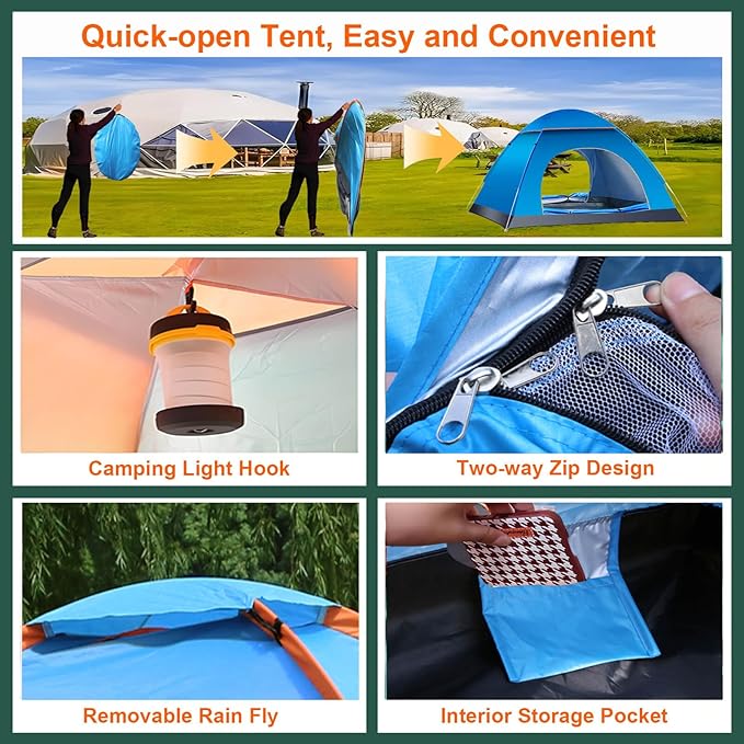 Pop Up Compact Camping Tent, Instant Pop Up Tent with Picnic Mat, Portable Automatic Waterproof Easy Setup Quick-Open Tent, Outdoor Camping Beach Travel