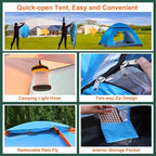 Pop Up Compact Camping Tent, Instant Pop Up Tent with Picnic Mat, Portable Automatic Waterproof Easy Setup Quick-Open Tent, Outdoor Camping Beach Travel