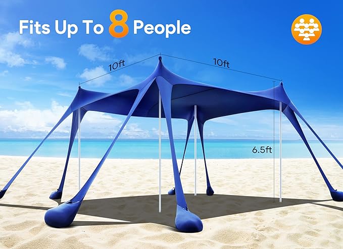 Osoeri Beach Tent, Camping Sun Shelter UPF50+ with 8 Sandbags, Sand Shovels, Ground Pegs & Stability Poles, Outdoor Shade Beach Canopy for Camping Trips, Fishing, Backyard Fun or Picnics