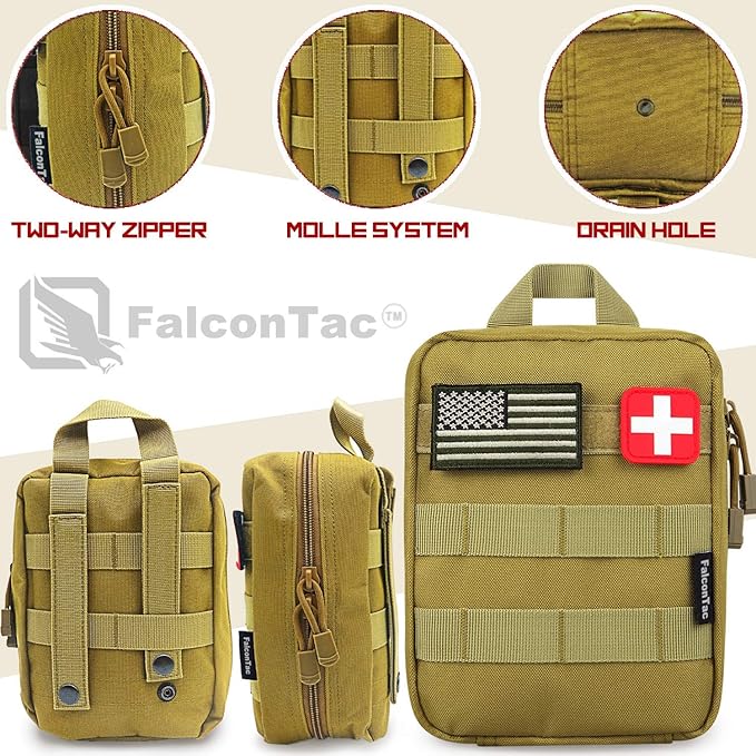 200 Pieces First Aid Kit IFAK Survival Kit Molle System Compatible Pouch, Emergency Kit Gift for Men, Dad, Husband, for Outdoor, Camping, Hunting, Hiking, Home, Earthquake, Disasters Tan