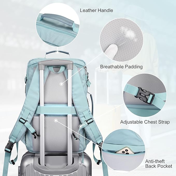 PIJUSHI Carry on Travel Backpack for Women Convertible Duffel Bag Backpack Large Luggage Rucksack Fit 16 Inch Laptop(PE039 Blue)