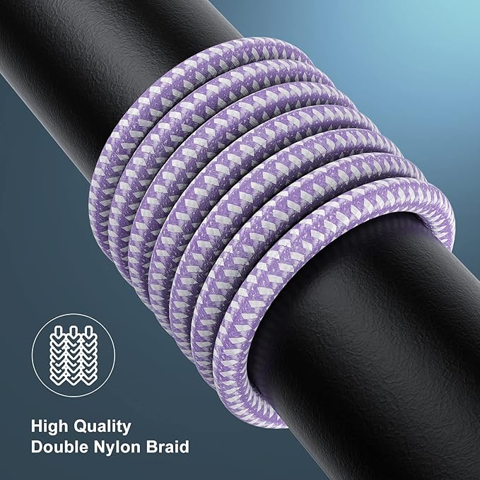 Essri for Phone Charger Cord 3FT 2Pack,USB to Lighting Cable 3 Feet, Nylon Braided Long Charging Cable 3 Foot Compatible with iPhone 14/13/12/11/X/XS/XR/16/Pad - Purple