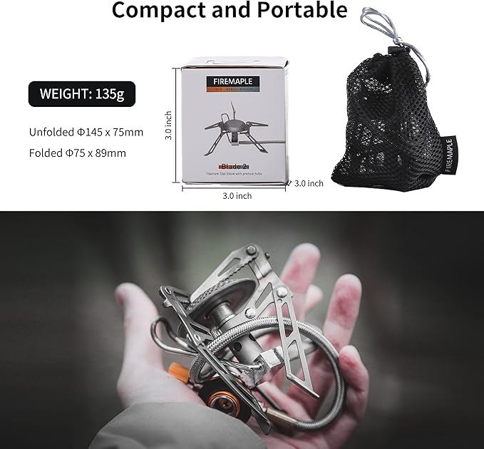 Fire-Maple Blade 2 Portable Propane Camping and Backpacking Stove Ultra Light | Titanium Hiking Stoves with pre-heat tube | Mini Portable Isobutane