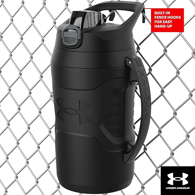 Under Armour Insulated Water Bottle with Handle & Fence Hook, Half Gallon Sports Water Jug, Leak-Resistant & BPA-Free for Baseball, Football & Gym - White/Black, 64oz