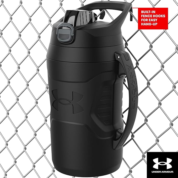 Under Armour Insulated Water Bottle with Handle & Fence Hook, Half Gallon Sports Water Jug, Leak-Resistant & BPA-Free for Baseball, Football & Gym - Black/Black, 64oz
