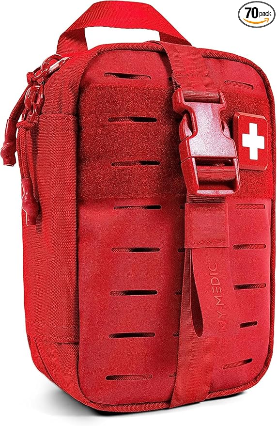 My Medic MyFak Mini First Aid Kit - Small and Lightweight for Camping Hiking and Backpacking - IFAK with 70 Items - HSA/FSA Great for Travel - Red