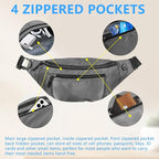 1PCS Crossbody Fanny Pack Large Capacity Waist Bag with 4-Zipper Pockets Adjustable Strap Fanny Packs Waterproof Oxford Cloth Travel Belt Bag for Outdoor Shopping Travel Men Women,Gray