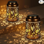 2 Pack Solar Lanterns Outdoor Waterproof, Hummingbird Garden Decor Gifts for Women Mom Grandma Hanging Solar Lights Metal Solar Decoration Outside for Yard, Patio, Lawn, Pathway