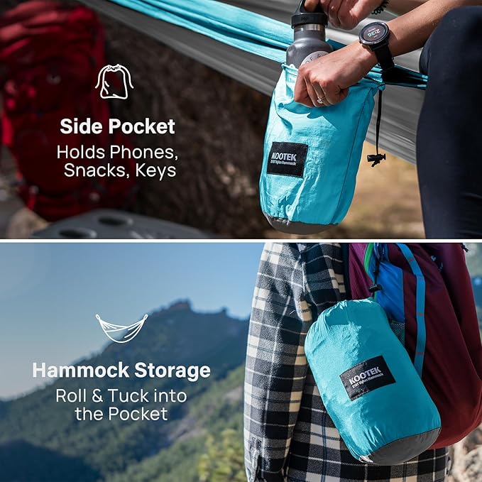 Kootek Camping Hammock, Portable Hammocks with Tree Straps & Attached Carry Bag, Camping Essentials Gear, Perfect for Outside Indoor Hiking Beach Backpack Travel