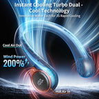 Portable Neck Fan with 6000mAh USB - Rechargeable Battery, 360° Cooling Wearable Fan, 3 Speeds, Ultra-Light Bladeless Neck Fan LED Display (Blue)