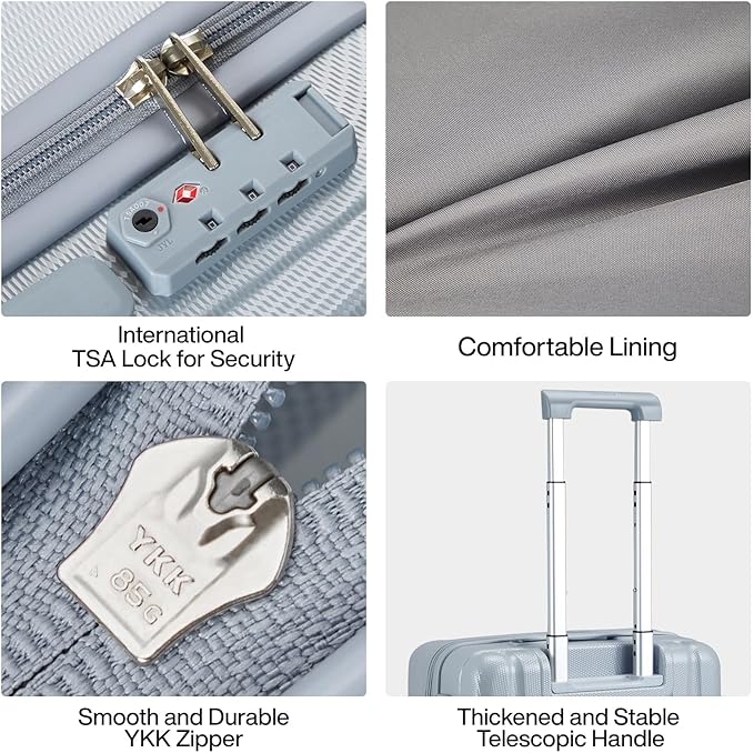 Hanke Luggage Sets 3 piece Carry On Luggage with Wheels PC Hard Shell Suitcases Lightweight Checked Travel Luggage Large Travel Suitcase Woman Men 20/24/29 Inch(Grey)
