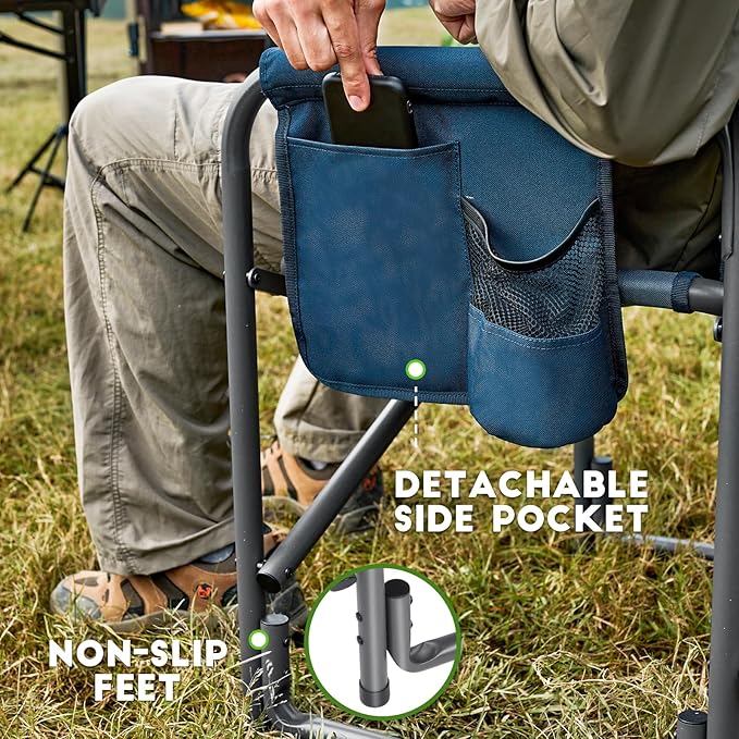 TIMBER RIDGE Aluminum Oversized Camping Chair, Lightweight Portable Directors Chair with Side Table Detachable Side Pocket for Outdoor Camping, Lawn, Picnic, Support 400lbs Blue