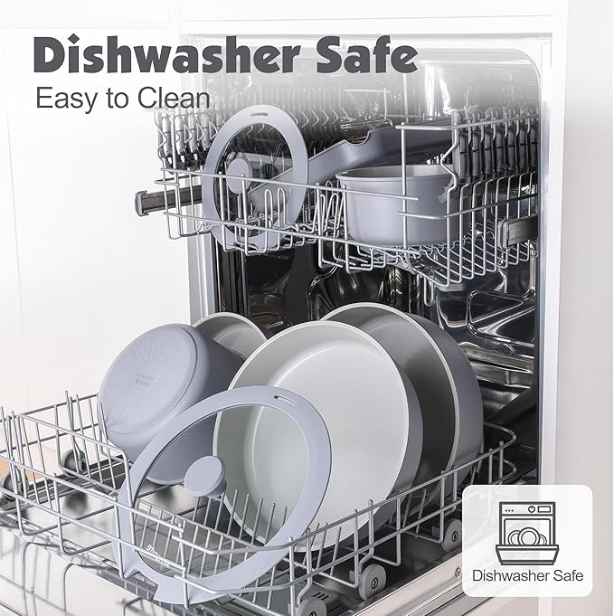 SENSARTE 17 Piece Ceramic Pots and Pans Set, Nonstick Detachable Handle Cookware, Induction Kitchen Cookware Set with Removable Handle, Dishwasher ＆ Oven Safe (Gray)