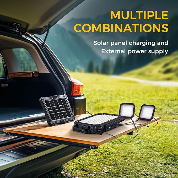 300W LED Solar Work Light Rechargeable, 8000LM LED Solar Camping Lantern, Portable Camping Lights, 4 Light Modes, IP67 Waterproof Tent Lights for Power Outages, Emergency, Hiking, Car Repair