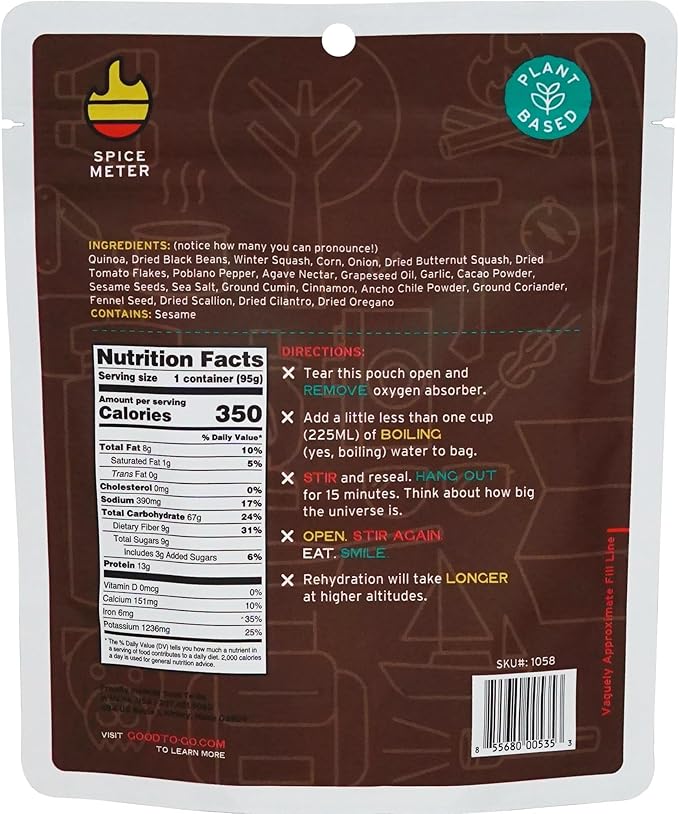 GOOD TO-GO Mexican Quinoa Bowl | Camping Food, Backpacking Food | Just Add Water Meals, Backpacking Meals | Dehydrated Meals Taste Better Than Freeze Dried Meals