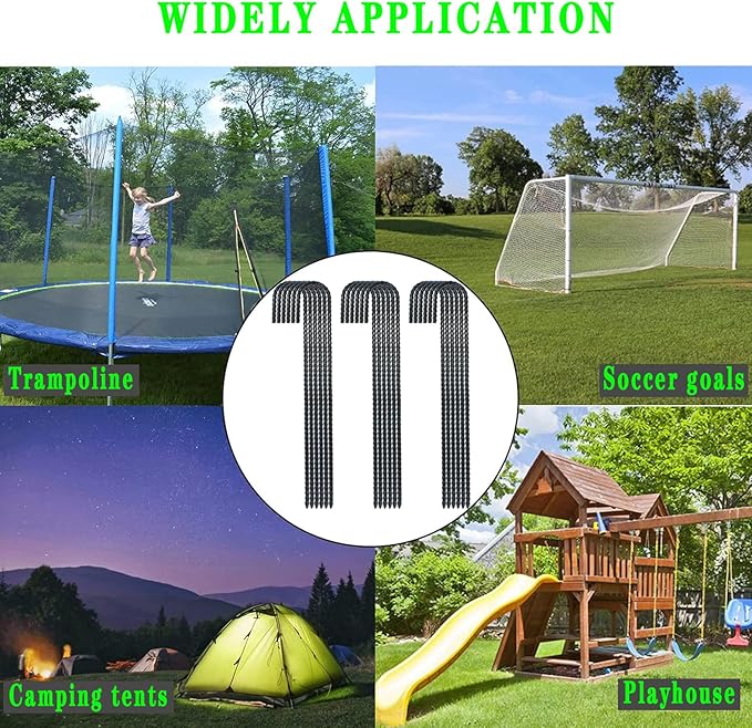 16 Inch Ground Rebar Stakes, J Hook Extra Heavy Duty Rust Proof Coated Steel Ground Anchors with Chisel Point End for Camping Tent and Canopy Tent (8)