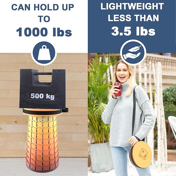 ALEVMOOM Upgraded XXL Telescoping Stool with Cushion,Taller 50cm Wider 30cm Collapsible More Sturdy Capacity 1000Lbs,Portable Camping Adjustable Stool for Garden Fishing Hiking Mountain BBQ (Fire)