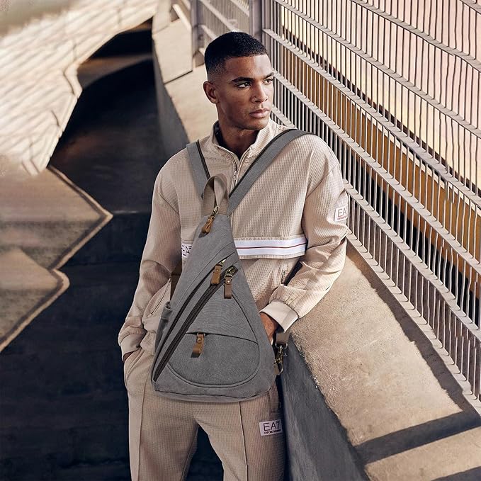 KL928 Canvas Sling Bag - Small Crossbody Backpack Shoulder Casual Daypack Rucksack for Men Women(Large Version)