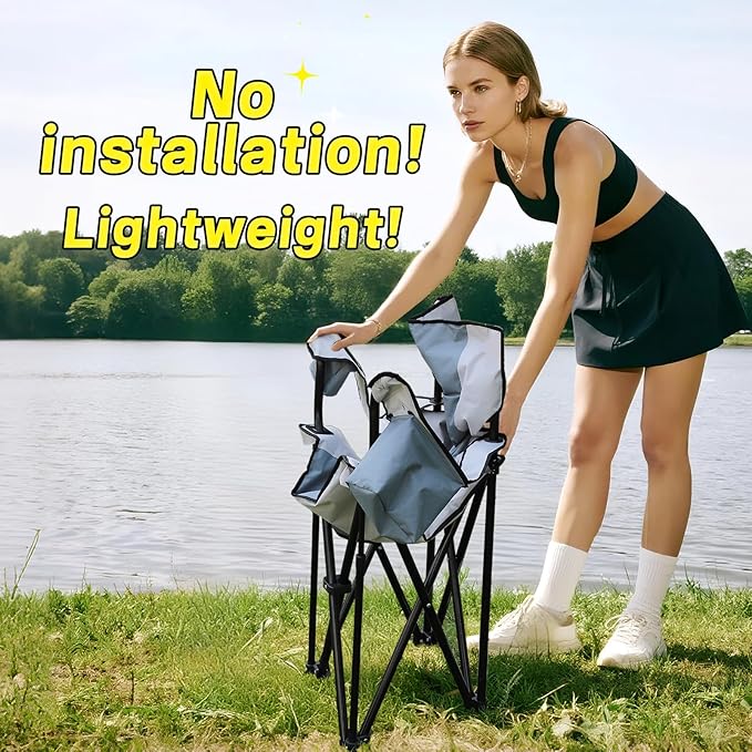 Heavy Duty Camping Chairs 600D Oxford Portable Folding Chair - Extra Wide Armrests, Cup Holder & Cooler Bag, Supports 350lbs, Ideal for Outdoor, Beach, Picnic & Sports