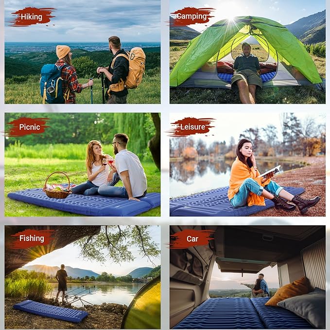 Elegear Self Inflating Sleeping Pad for Camping, 4" Ultra-Thick Camping Mattress Pad with Pillow Built-in Foot Pump, Portable Sleeping Mat for Backpacking, Hiking, Tent