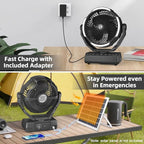 PANERGY Camping Fan with Light - 20000mAh Rechargeable Battery Fan with Charger, 70Hrs Cooling Time, 4 Speeds, 110° Auto Oscillation & 270° Pivot Design with Hook for Camping/Power Outage/Hurricane