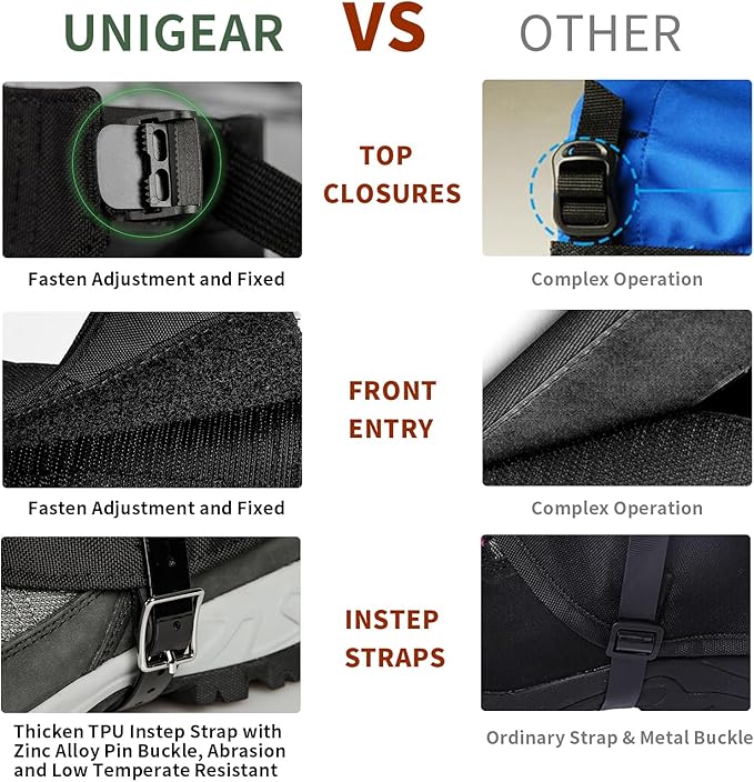 Unigear Leg Gaiters, 1000D Fabric Waterproof Boot Gaiters for Hiking Walking Climbing Hunting Skiing