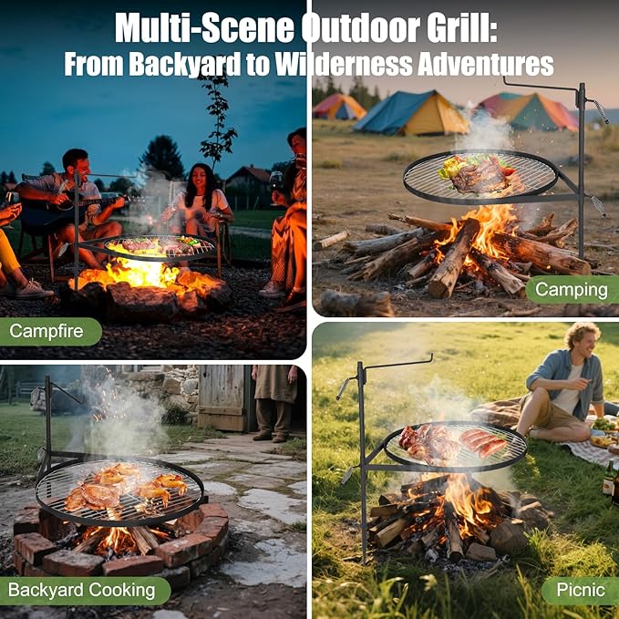 Mangoct Fire Pit Grill Grate-Camp Fire Grilling Grate-Fire Pit Cooking Grate-Portable Open-Flame Camping Grill For Outdoor Cooking