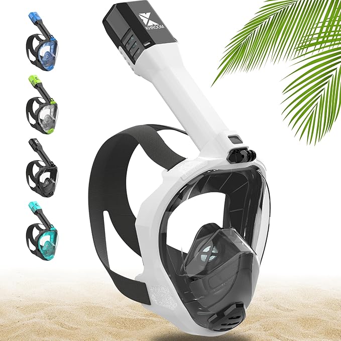 Khroom Full Face Snorkel Mask for Adults | New Valve Tech for Easy Breathing | 3X Larger Air Intake | Leak-Proof & Anti-Fog | Premium Snorkel Gear | Scuba Mask with Action Cam Mount