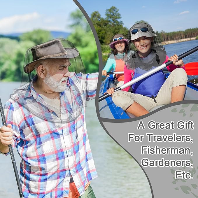 Hestya 2 Pack Mosquito Head Mesh Net Midge Insects Bugs Head Face Net Protecting for Outdoor Hiking Camping Climbing Walking(Black, Light Gray)