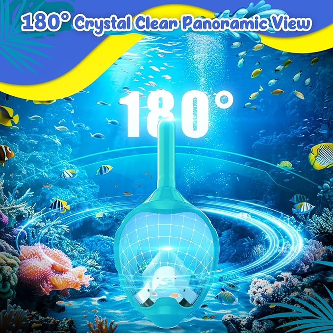 Kids Full Face Snorkel Mask, Snorkeling Gear for Kids, Kids Scuba Mask and Snorkel, Diving Mask, Snorkeling Set, 180 Degree Panoramic View Anti-Fog Anti-Leak