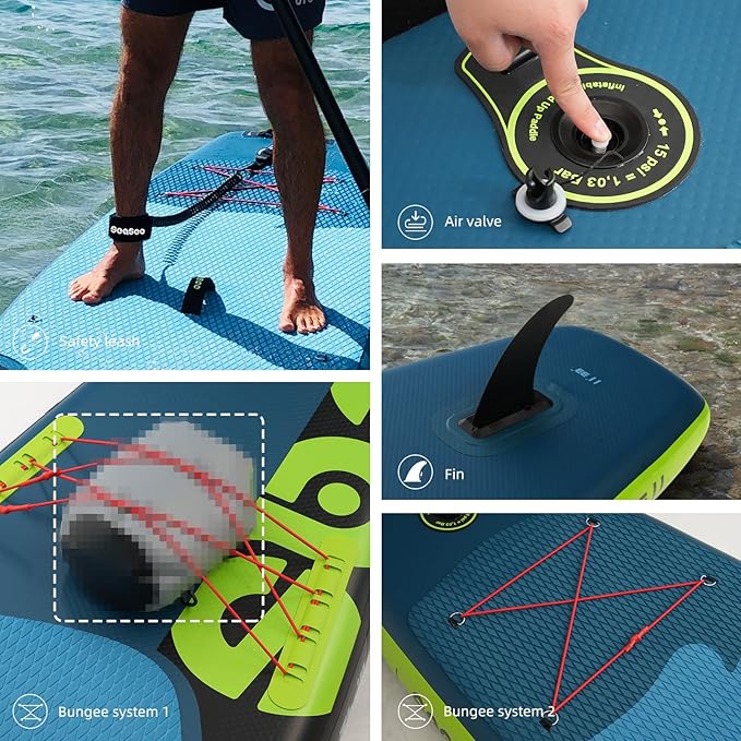 Inflatable Stand Up Paddle Board Includes Paddle, Dual Action Pump, and Accessories 11ft Lightweight iSUP, 33"*6" Wide Stable Design, Anti-Slip EVA Deck, Paddle Board for Adults