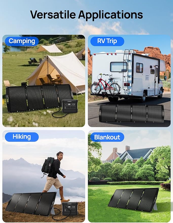 ECO-WORTHY 200W Portable Solar Panel, Foldable Solar Panel Charger 12BB with Adjustable Kickstand,23% High Efficiency for Power Station Outdoor RV Camping Off Grid Hiking