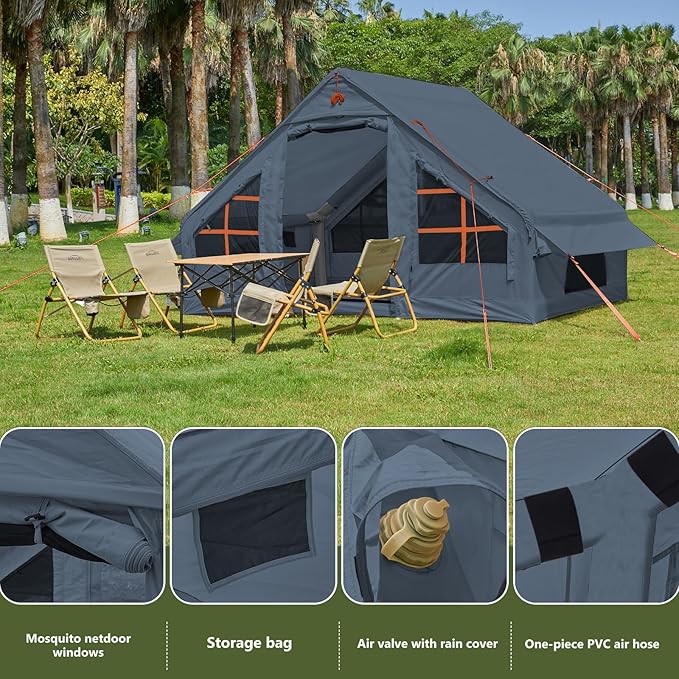 SHANQUAN Inflatable Tent with Pump,4-6 Person Instant Glamping Camping Tents House, Easy Setup Blow Up Family Tents for 4 Seasons Waterproof Inflatable Tent for Camping with Mesh Windows.
