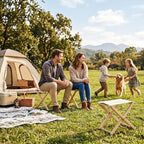 Folding Camping Stools Set of 6, Canvas Folding Stool with Wood Legs Portable Camp Stool Chairs for Outdoor Fishing Picnic Travel BBQ, Beige